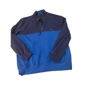 Vtg 1997 Nautica XL 1/4 Zip Fleece Pullover Navy Royal Colorblock 90s Yacht